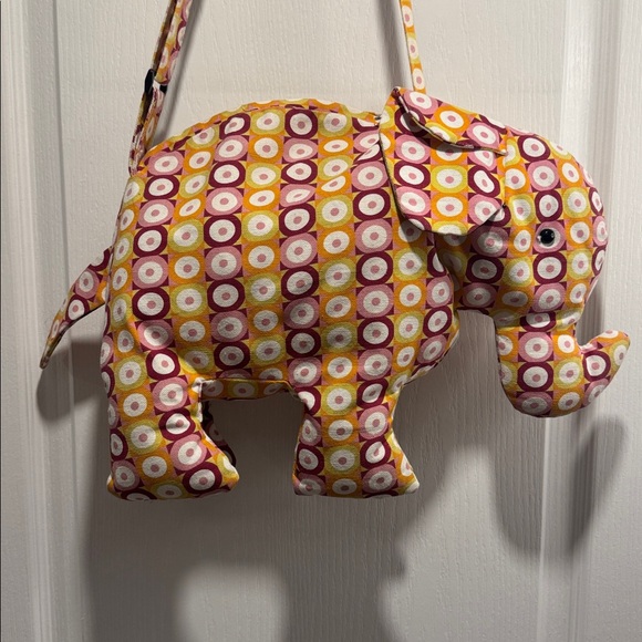 handmade elephant-shaped crossbody bag- vibrant polka dot patterned fabric - Picture 2 of 8